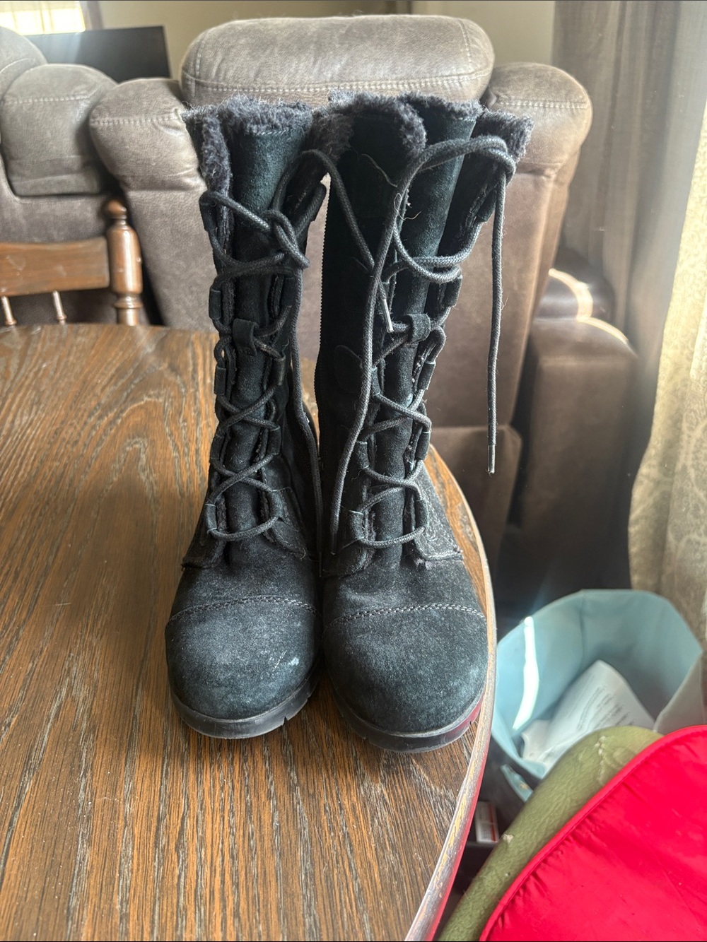 BareTraps Black Suede Lace-Up Tall Boots